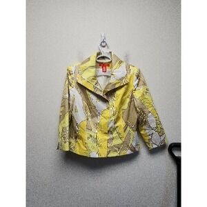 A-Line Women Zippered Crop Jacket Size 12 Funky Pattern Tan/Yellow/White.